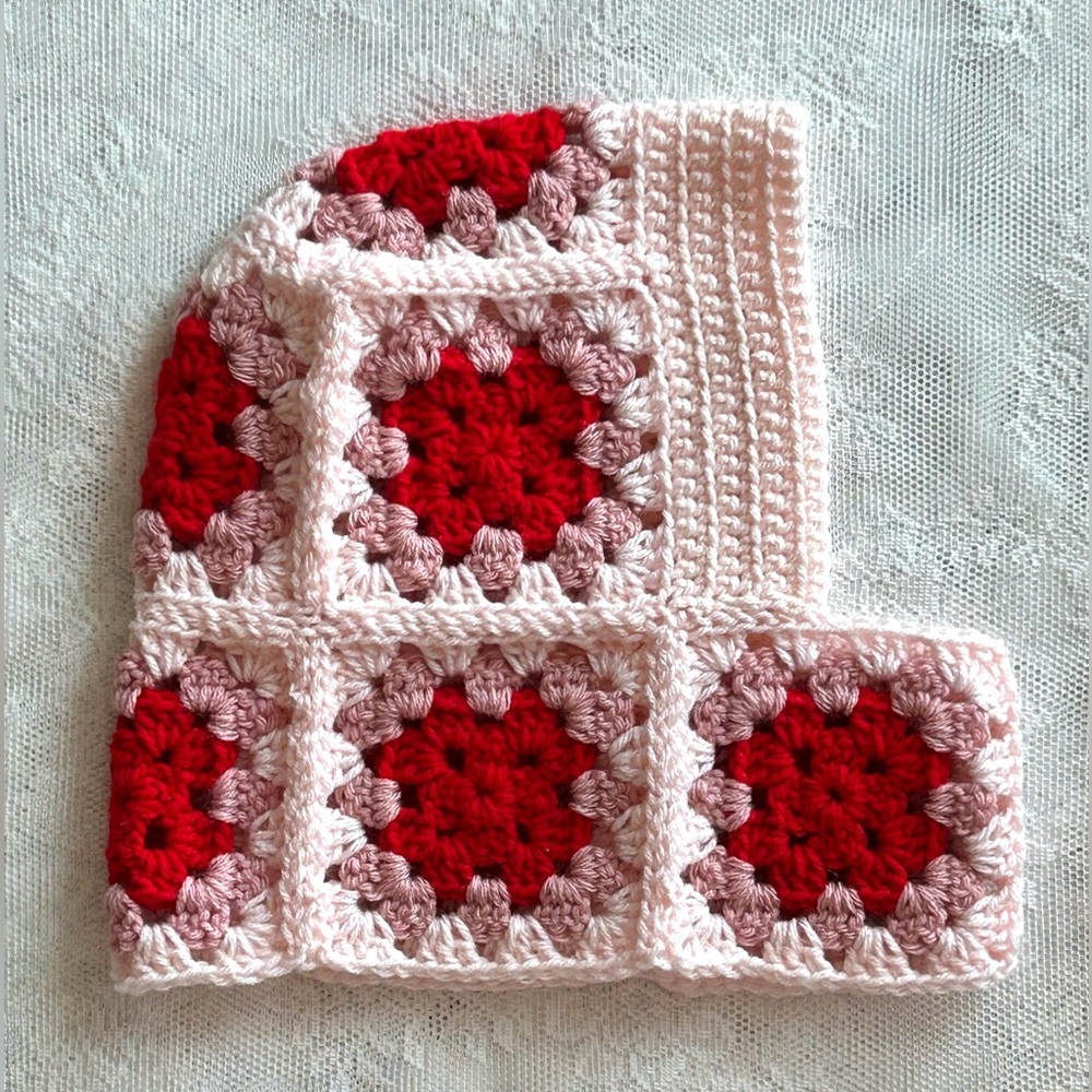Granny Square Crochet Balaclava - Valentine’s Day